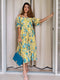 Yellow Georgette Floral Print Flared Western Dress
